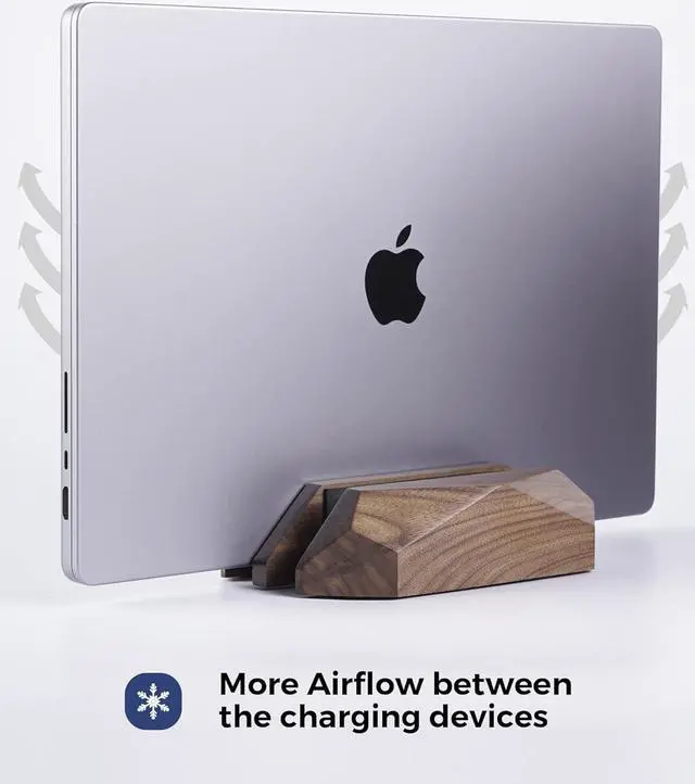 Alt view image 5 of 7 - Dual Laptop Holder Vertical Laptop Stand, 2 Slots MacBook Stand Wood,Wooden Laptop Stand,Vertical Laptop Holder for Desk, Widen Dock Fits All MacBook/Surface pro