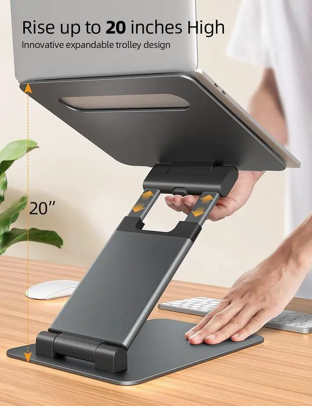 Alt view image 5 of 7 - Height Adjustable Laptop Stand for Desk Dual Foldable Aluminum Computer Riser Pull Out Design Ergonomic Sit to Notebook Holder Convertor Compatible with All 10-17 Laptops Tablets Gray