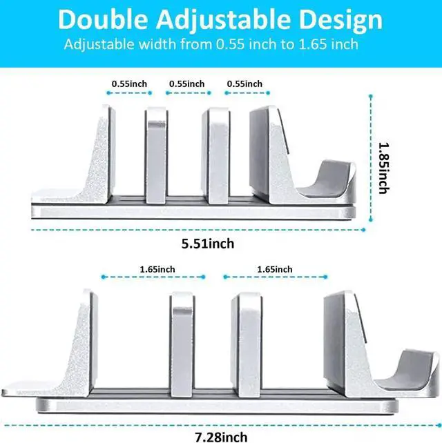 Alt view image 3 of 7 - Vertical Laptop Stand [Updated Version], 3 Slot Desktop Stand Holder with Adjustable Dock, 4 in 1 Design Space-Saving Laptop Stand for Desk MacBook/Surface/Samsung/HP/Dell/Chrome Book (Silver)