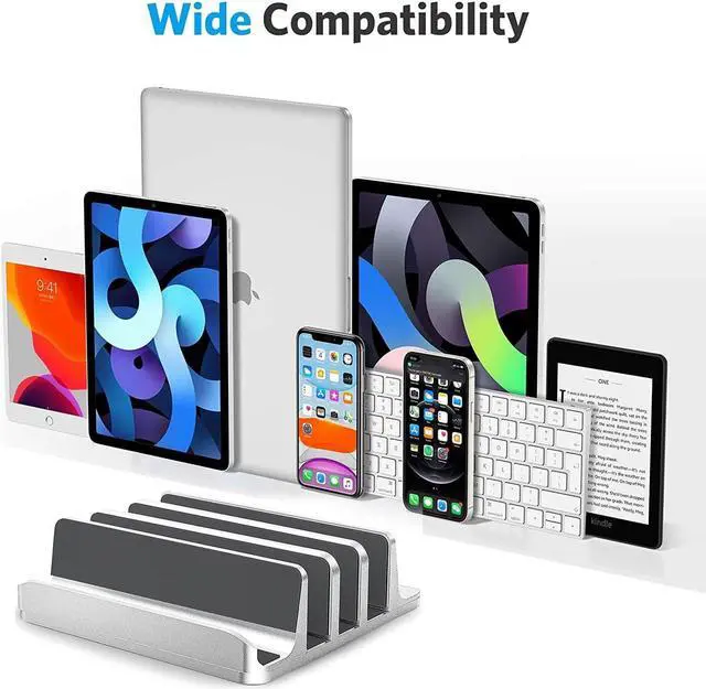 Alt view image 4 of 7 - Vertical Laptop Stand [Updated Version],3-Slot Desktop Stand Holder with Adjustable Dock,4 in 1 Design Aluminum Space-Saving Laptop Stand for Desk MacBook/Surface/Samsung/HP/Dell/Chrome Book (Silver)