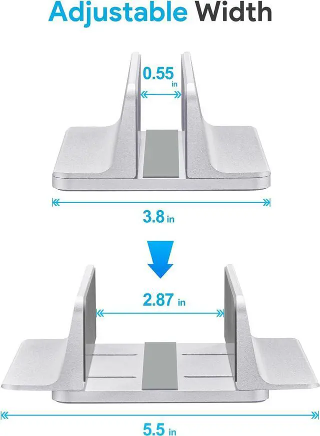 Alt view image 2 of 7 - Vertical Laptop Stand Aluminum Laptop Holder Desktop Stand with Adjustable Dock Size (up to 17.3 inches) Compatible with All MacBook/Surface//Gaming Laptops (Silver)