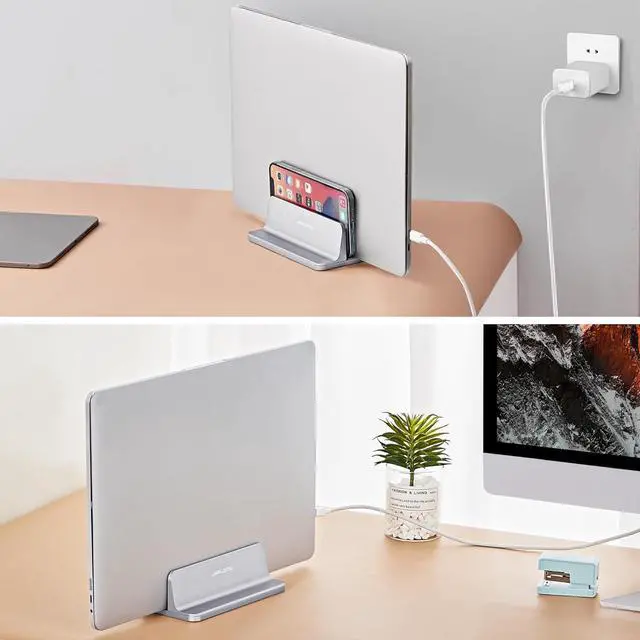 Alt view image 7 of 7 - Vertical Laptop Stand Aluminum Laptop Holder Desktop Stand with Adjustable Dock Size (up to 17.3 inches) Compatible with All MacBook/Surface//Gaming Laptops (Silver)