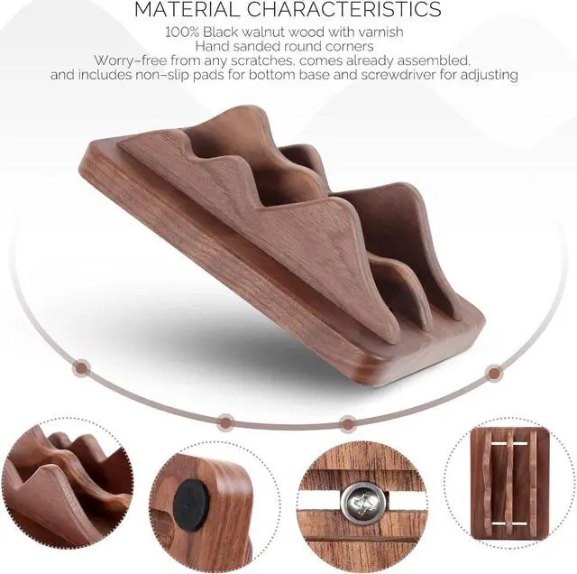Alt view image 3 of 6 - Dual Vertical Laptop Holder for Desk and Side Table, Space Saver, Adjustable Slot Vertical Laptop Holder - Minimal, Upright and Walnut Wood for MacBooks, iPads, Tablets, and Phones!