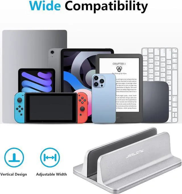 Alt view image 3 of 7 - Vertical Laptop Stand Aluminum Laptop Holder Desktop Stand with Adjustable Dock Size (up to 17.3 inches) Compatible with All MacBook/Surface//Gaming Laptops (Silver)