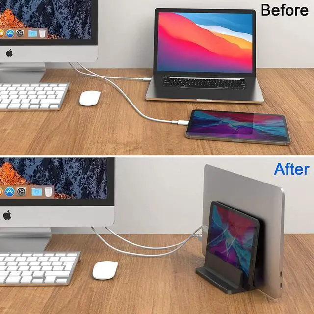 Alt view image 4 of 5 - MagicHold Double Slot Vertical Laptop Tablet Stand Mount Space -Saving Storage for Laptop Chromebook Tablet Smartphone,Compatible with MacBook,iPAD