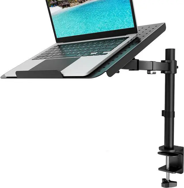 Main image of Laptop Tray Desk Mount for 1 Laptop Notebook up to 17 inch Fully Adjustable 22 lbs Capacity with Vented Cooling Platform Stand (M00LP)