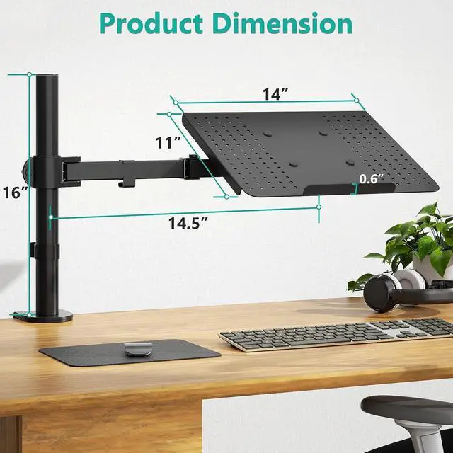 Alt view image 3 of 7 - Laptop Tray Desk Mount for 1 Laptop Notebook up to 17 inch Fully Adjustable 22 lbs Capacity with Vented Cooling Platform Stand (M00LP)
