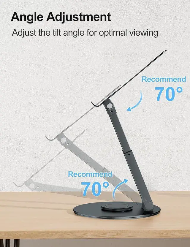 Alt view image 5 of 7 - Telescopic Laptop Stand for Desk with 360° Swivel Base, Sit to Stand, Height Adjustable, Portable Riser Holder for Good Posture, Compatible with MacBook Pro, All Laptops 10-17"-Gray