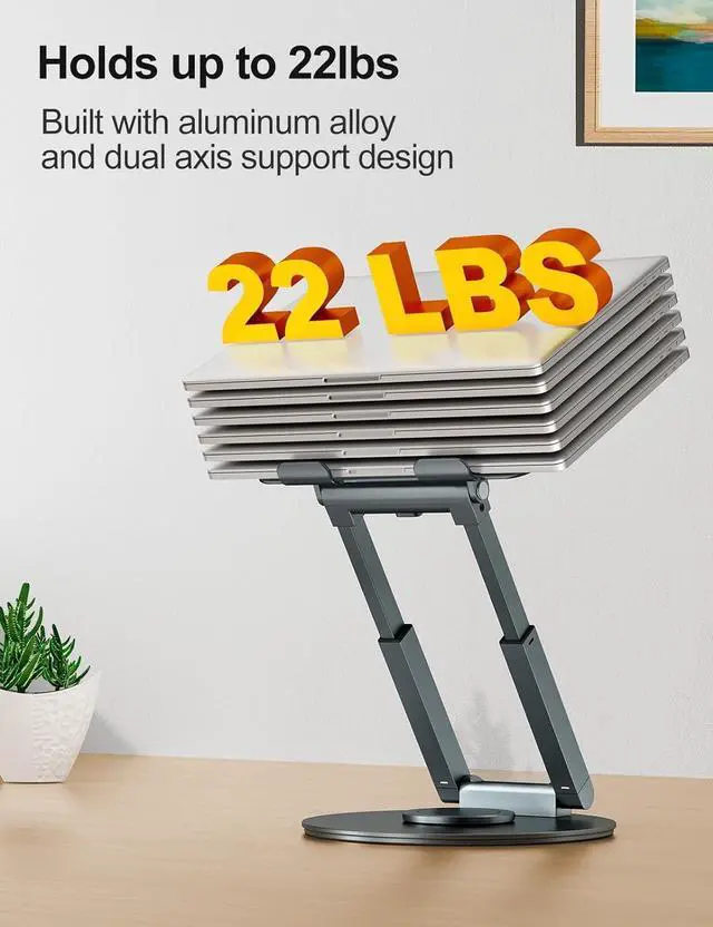 Alt view image 6 of 7 - Telescopic Laptop Stand for Desk with 360° Swivel Base, Sit to Stand, Height Adjustable, Portable Riser Holder for Good Posture, Compatible with MacBook Pro, All Laptops 10-17"-Gray