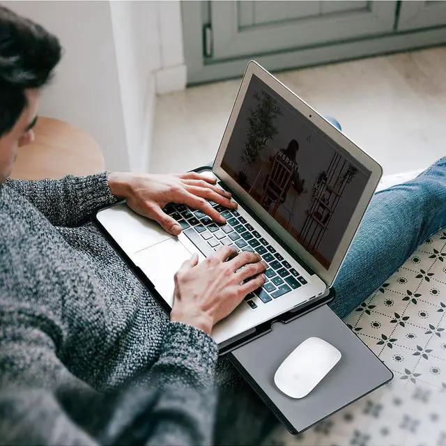 Alt view image 5 of 7 - EHO Laptop Lap Pad - Laptop Stand Pad w Retractable Mouse Pad Tray, Anti-Slip Heat Shield Tablet Notebook Computer Stand Table w/Sturdy Stable Cooler Work Surface for Bed Sofa Couch or Travel