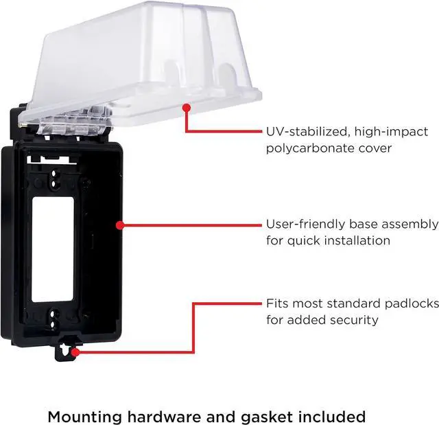 Alt view image 2 of 7 - UltraPro, Black, Outdoor Electrical Outlet Cover, Single Gang, Weatherproof Enclosure, Rated for Wet Locations, 49204