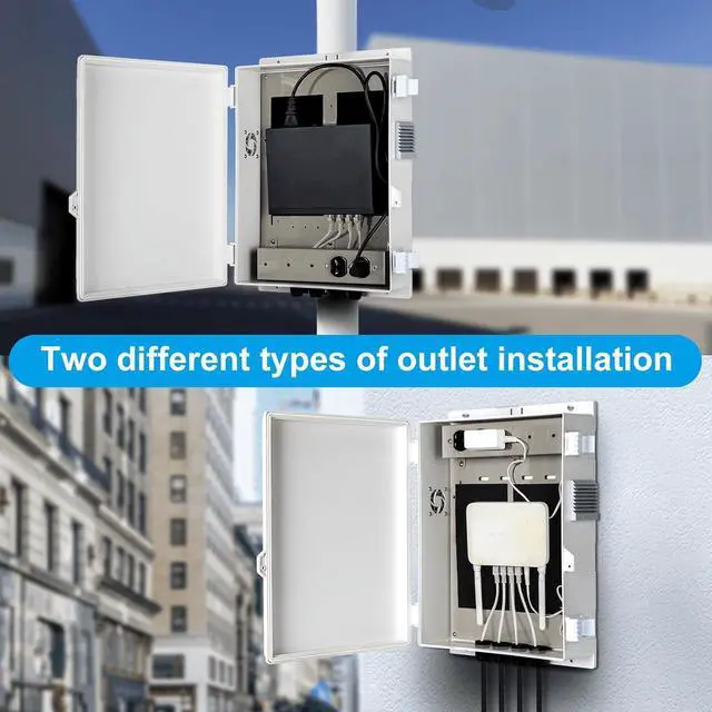 Alt view image 2 of 7 - Outdoor Electrical Junction Box with High Power Outlet, ABS Water Resistant Enclosure with Internal Mounting Panel & Hinged Cover (16"H* 12"L* 4"W)