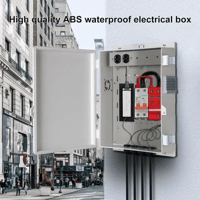 Alt view image 3 of 7 - Outdoor Electrical Junction Box with High Power Outlet, ABS Water Resistant Enclosure with Internal Mounting Panel & Hinged Cover (16"H* 12"L* 4"W)