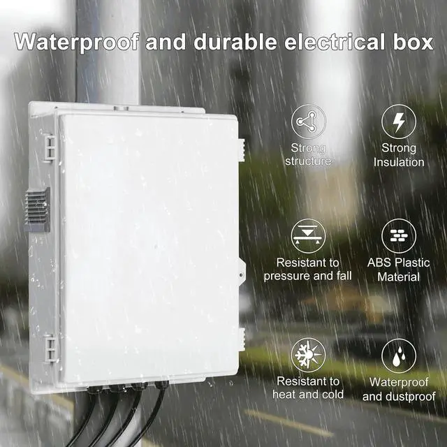 Alt view image 4 of 7 - Outdoor Electrical Junction Box with High Power Outlet, ABS Water Resistant Enclosure with Internal Mounting Panel & Hinged Cover (16"H* 12"L* 4"W)