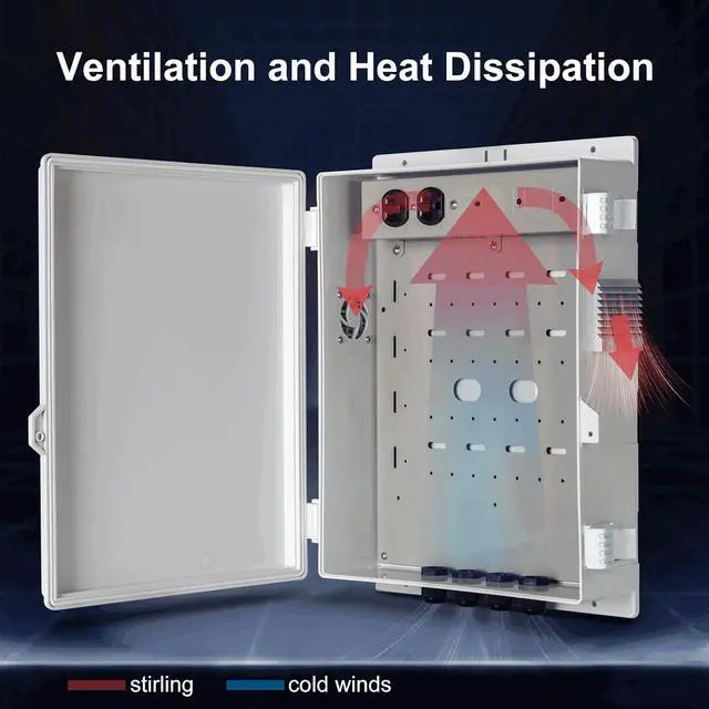 Alt view image 5 of 7 - Outdoor Electrical Junction Box with High Power Outlet, ABS Water Resistant Enclosure with Internal Mounting Panel & Hinged Cover (16"H* 12"L* 4"W)