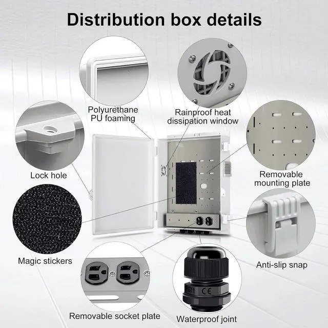 Alt view image 6 of 7 - Outdoor Electrical Junction Box with High Power Outlet, ABS Water Resistant Enclosure with Internal Mounting Panel & Hinged Cover (16"H* 12"L* 4"W)