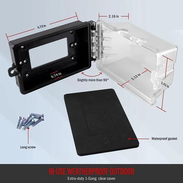 Alt view image 2 of 7 - ENERLITES Extra-Duty Weatherproof Enclosure, Outdoor Outlet Cover, Outdoor Decorator/GFCI Receptacles, Dual Installation, Horizontal or Vertical Use, 1-Gang 6.1 x 3.4 x 2.8, Clear Cover, IUC1HV-D