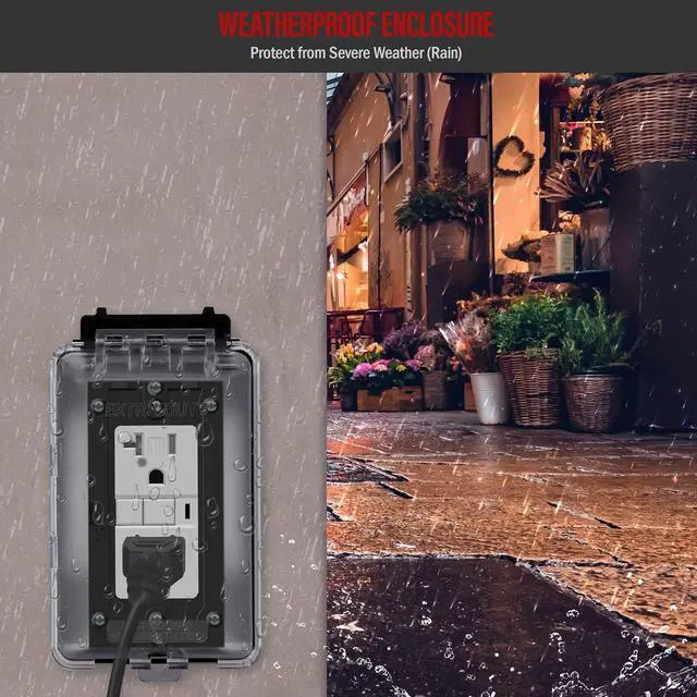 Alt view image 7 of 7 - ENERLITES Extra-Duty Weatherproof Enclosure, Outdoor Outlet Cover, Outdoor Decorator/GFCI Receptacles, Dual Installation, Horizontal or Vertical Use, 1-Gang 6.1 x 3.4 x 2.8, Clear Cover, IUC1HV-D
