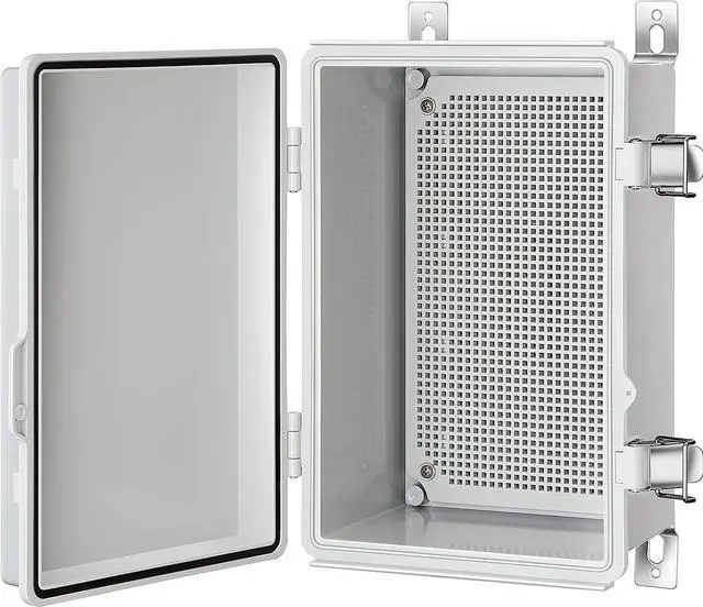 Main image of Junction Box, IP67 Waterproof Plastic Enclosure for Electrical Project, Hinged Grey Cover, Includes Mounting Plate and Wall Bracket 290×190×140mm (11.4"×7.5"×5.5")