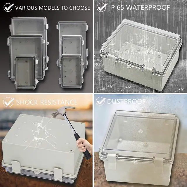 Alt view image 7 of 7 - Zulkit Junction Box ABS Plastic Dustproof Waterproof IP65 Electrical Boxes Hinged Shell Outdoor Universal Project Enclosure Clear Cover with 2 Cable Glands 8.7 x 6.7 x 4.3 inch (220x170x110 mm)