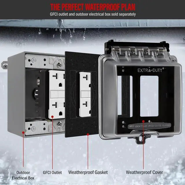Alt view image 3 of 7 - ENERLITES 2-Gang Weatherproof Outdoor Outlet Cover Extra-Duty in-Use Outlet Cover, Outdoor Decorator/GFCI Receptacle Outlets, 6.1 H x 5.2 W x 2.5 D, IUC2V-D, Clear