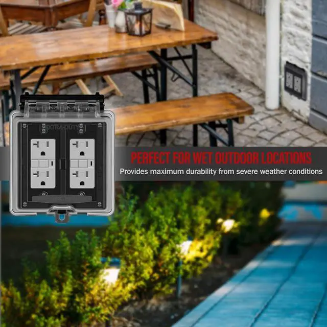 Alt view image 7 of 7 - ENERLITES 2-Gang Weatherproof Outdoor Outlet Cover Extra-Duty in-Use Outlet Cover, Outdoor Decorator/GFCI Receptacle Outlets, 6.1 H x 5.2 W x 2.5 D, IUC2V-D, Clear