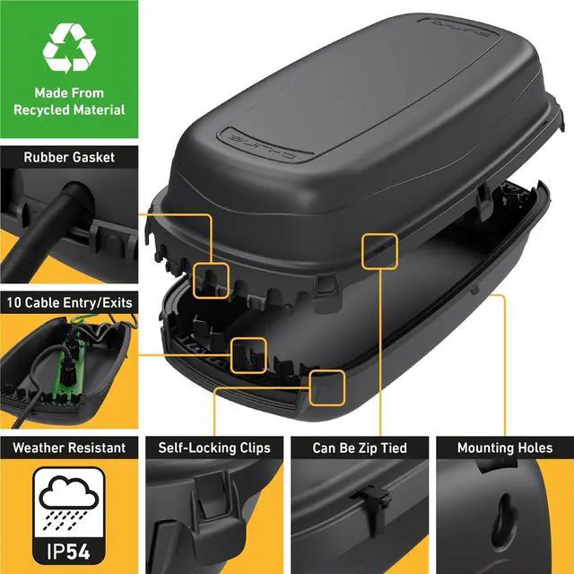 Alt view image 2 of 7 - D-Line Outdoor Weatherproof Electrical Cable Box, IP54 Rated for Safe Outdoor Use, Power Strip Enclosure, Plug Protector, Garden Extension Cord Cover - 11.4in (L) x 4.92in (W) x 4.33in (H) - Black