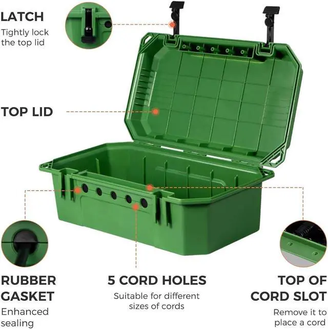 Alt view image 3 of 7 - WELKIN Outdoor Weatherproof Connection Box, Ip54 Water-Resistant Extension Cord Connection Box, Electrical Box to Protect Outlets, Plugs, Sockets, Timers, Power Strips, Holiday Lights and More