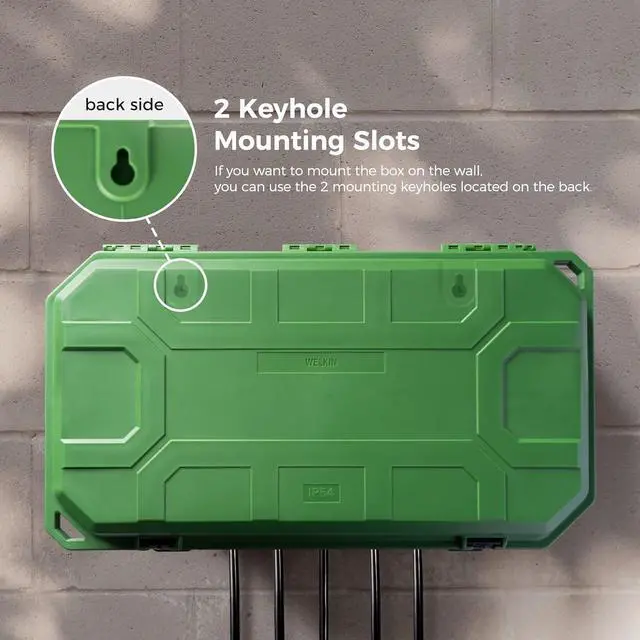 Alt view image 7 of 7 - WELKIN Outdoor Weatherproof Connection Box, Ip54 Water-Resistant Extension Cord Connection Box, Electrical Box to Protect Outlets, Plugs, Sockets, Timers, Power Strips, Holiday Lights and More