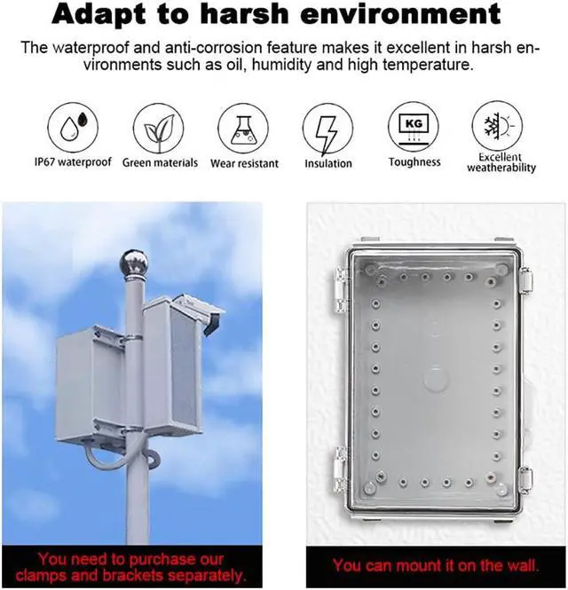 Alt view image 5 of 6 - Large Waterproof Electrical Enclosure Box ip67 Outdoor Junction Box Plastic ABS and Project Box (Clear Cover,15.8"×11.8"×7.1"T)