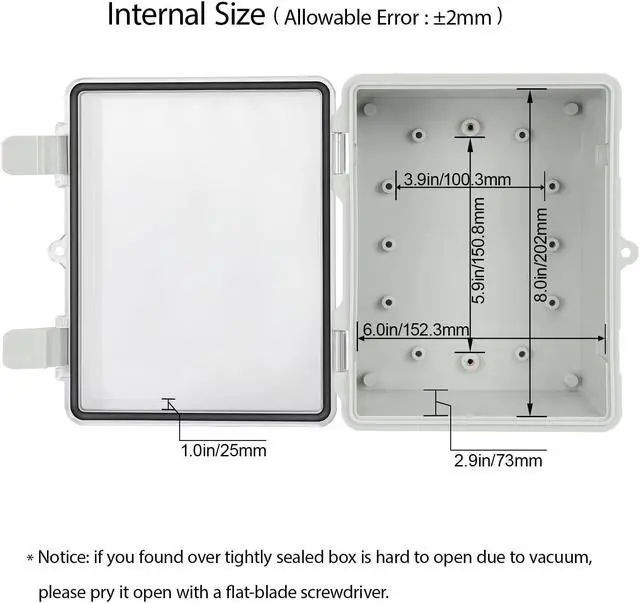 Alt view image 4 of 7 - ABS Plastic Dustproof Waterproof IP65 Junction Box Hinged Shell Universal Electrical Project Enclosure Gray, with PC Transparent Clear Cover 8.7 x 6.7 x 4.3inch(220 x170 x110mm)