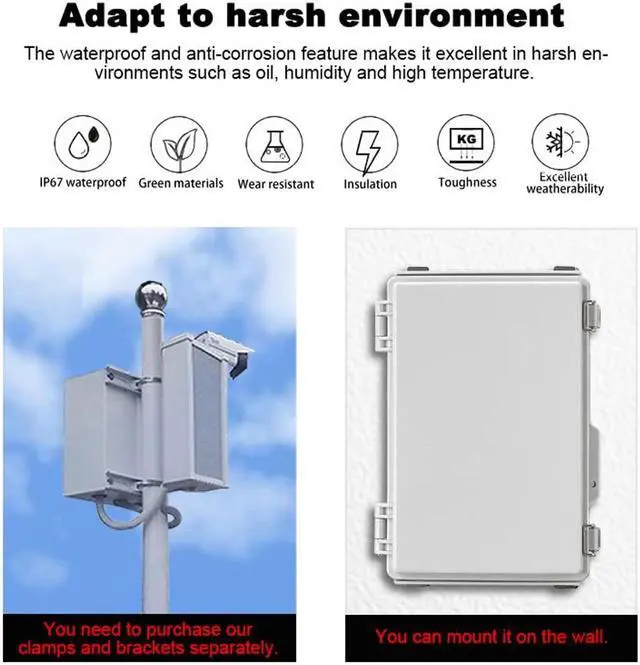 Alt view image 5 of 6 - Waterproof Electrical Enclosure Box ip67 Outdoor Junction Box Plastic ABS and Project Box (Grey, 11.8"×7.9"×5")