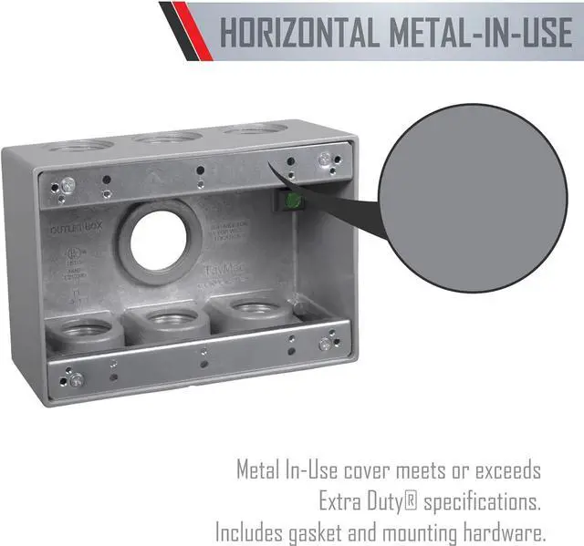 Alt view image 5 of 7 - TayMac TB7100S Electrical Box 3-Gang Die Cast, Aluminum 1-Inch Thread, Gray