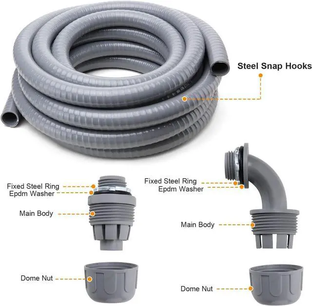 Alt view image 4 of 6 - DWALE Liquid-Tight Conduit and Connector Kit,Flexible Non Metallic Liquid Tight Electrical Conduit,1inch25ft Electrical Conduit Kit,with5 Straight and3 Angle Fittings Included,1 in. Dia (25FT)