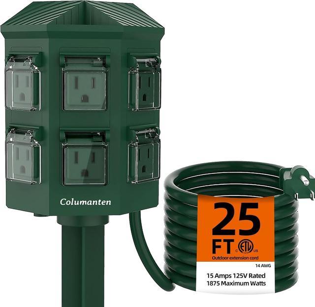 Columanten Outdoor Power Stake, 25ft Extension Cord Waterproof