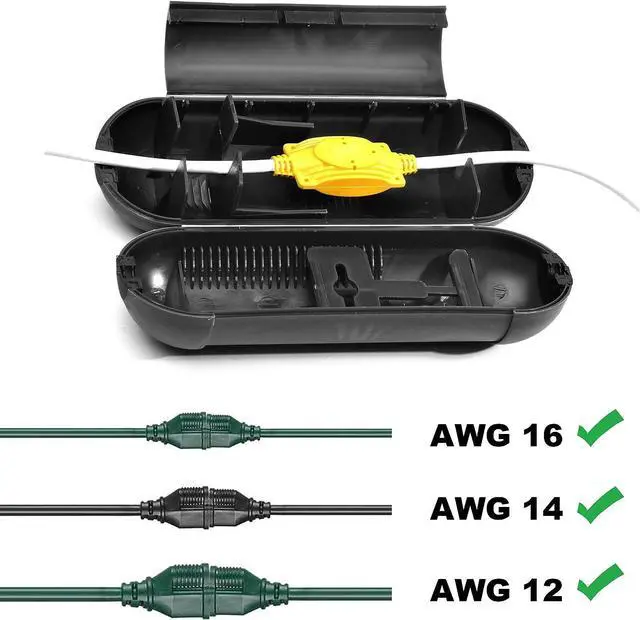 Alt view image 5 of 6 - (3-Pack) Outdoor Extension Cord Protective Cover Set for AWG12/14/16 Cords | Water-Resistant Holder for Holiday String Lights, Plugs and Wires | Capsule Shaped Protector with Large Compartment (Black)