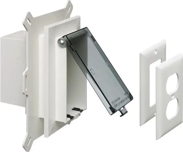 Main image of Arlington DBVS1C-1 Low Profile IN BOX Recessed Outlet Box Wall Plate Kit for New Vinyl Siding Construction, Vertical, 1-Gang, Clear