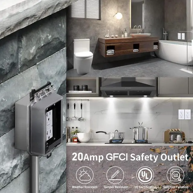 Alt view image 7 of 7 - 20 Amp GFCI Outlet, Tamper-Resistant, Weather Resistant Receptacle Indoor or Outdoor Use, LED Indicator with Decor Wall Plates and ScrewsUL Listed, White (1 Pack)