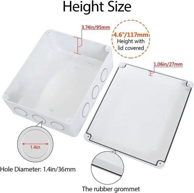 Alt view image 6 of 7 - LeMotech Junction Box, Electrical Box IP65 Water Resistant Dustproof ABS Plastic Project Enclosure for Electronics White 11.8 x 9.8 x 4.7 inch
