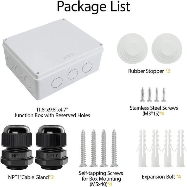 Alt view image 7 of 7 - LeMotech Junction Box, Electrical Box IP65 Water Resistant Dustproof ABS Plastic Project Enclosure for Electronics White 11.8 x 9.8 x 4.7 inch