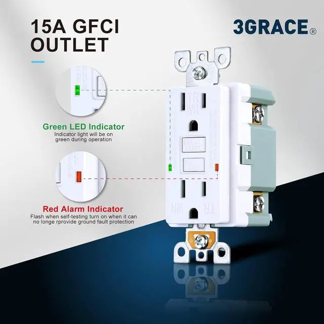Alt view image 4 of 7 - 15 Amp GFCI Outlet, Tamper-Resistant, Weather Resistant Receptacle Indoor or Outdoor Use, LED Indicator with Decor Wall Plates and ScrewsUL Listed, White (1 Pack)