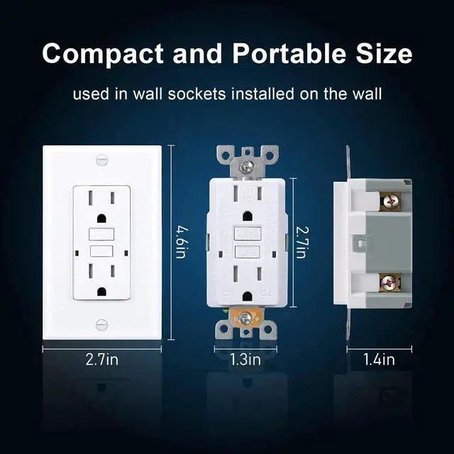 Alt view image 5 of 7 - 15 Amp GFCI Outlet, Tamper-Resistant, Weather Resistant Receptacle Indoor or Outdoor Use, LED Indicator with Decor Wall Plates and ScrewsUL Listed, White (1 Pack)