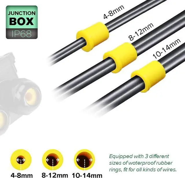 Alt view image 3 of 7 - 4 Way Electrical Junction Box, La Vane IP68 Waterproof 4 Way Cable Connector Lighting Connector Electric External Coupler, Cable Gland Ø 4-14mm
