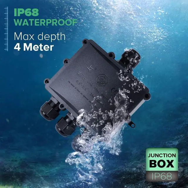 Alt view image 5 of 7 - 4 Way Electrical Junction Box, La Vane IP68 Waterproof 4 Way Cable Connector Lighting Connector Electric External Coupler, Cable Gland Ø 4-14mm