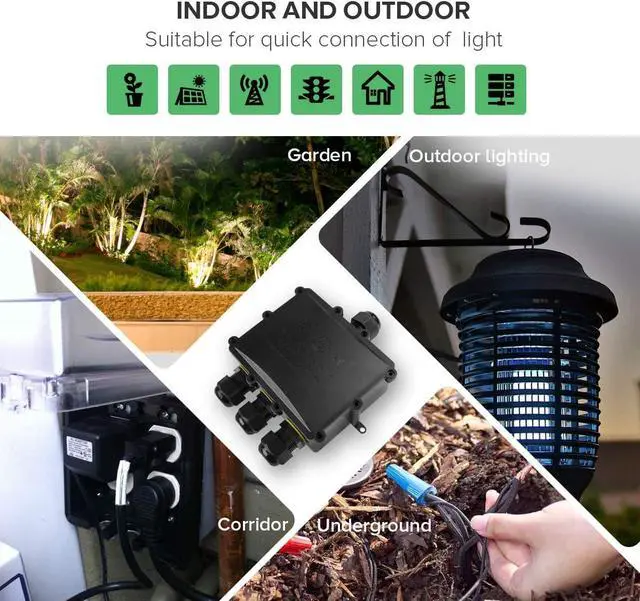 Alt view image 6 of 7 - 4 Way Electrical Junction Box, La Vane IP68 Waterproof 4 Way Cable Connector Lighting Connector Electric External Coupler, Cable Gland Ø 4-14mm