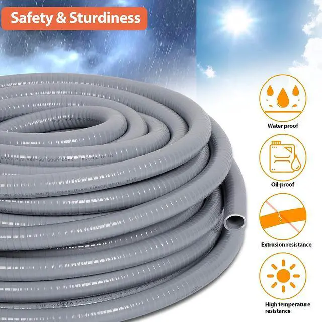 Alt view image 4 of 7 - Neorexon Liquid-Tight Conduit 3/4 50ft, Electrical Conduit with Connector Kit, Flexible Conduit with 5 Straight and 5 90-Degree Conduit Connector Fittings