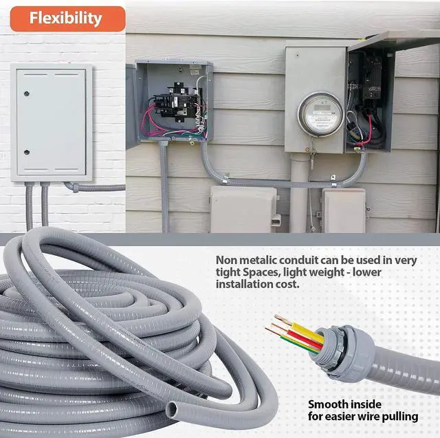 Alt view image 6 of 7 - Neorexon Liquid-Tight Conduit 3/4 50ft, Electrical Conduit with Connector Kit, Flexible Conduit with 5 Straight and 5 90-Degree Conduit Connector Fittings
