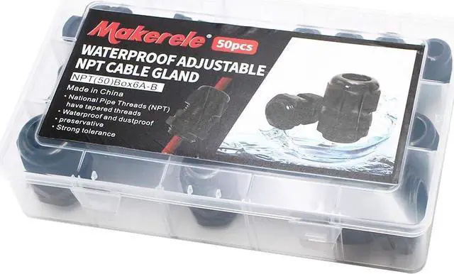 Alt view image 5 of 6 - MAKERELE Cord Grip Cable Glands Kit for Electrical Box NPT Waterproof Nylon Strain Relief 1/4 3/8 1/2 3/4 1 1-1/4 50pcs Junction case Connector Black With Gaskets