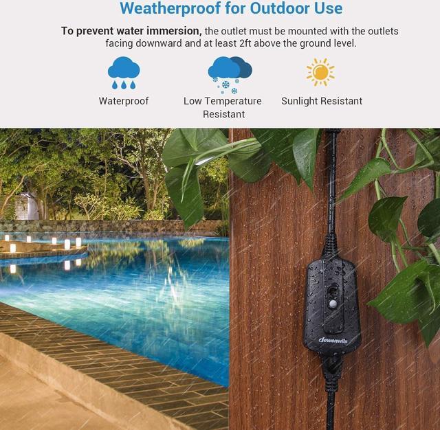 DEWENWILS Outdoor Wireless Remote Control Outlet with 2 FT Extension Cord,  15 amp Heavy Duty Weatherproof Remote Controlled Light Switch for String  Lights, 100 Feet Range, UL Listed