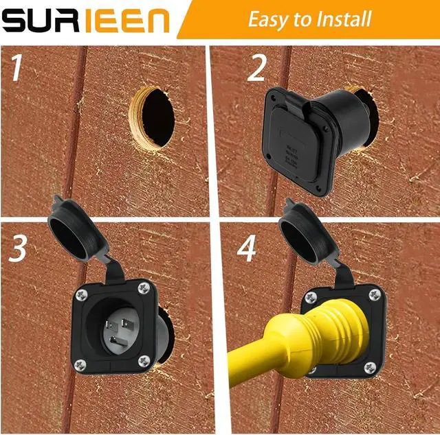Alt view image 6 of 7 - 15 Amp Flanged Inlet, 125V NEMA 5-15P Shore Power Inlet Receptacle, AC Port Plug with Waterproof Cover Recessed Male Outlet, 2 Pole 3-Wire Straight Blade Electric Plug for RV Trailer Shed Block Heater